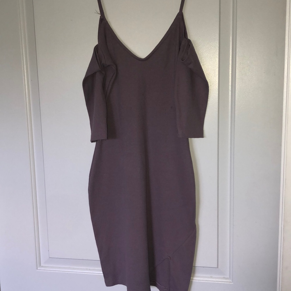Lavender off -shoulder dress with split